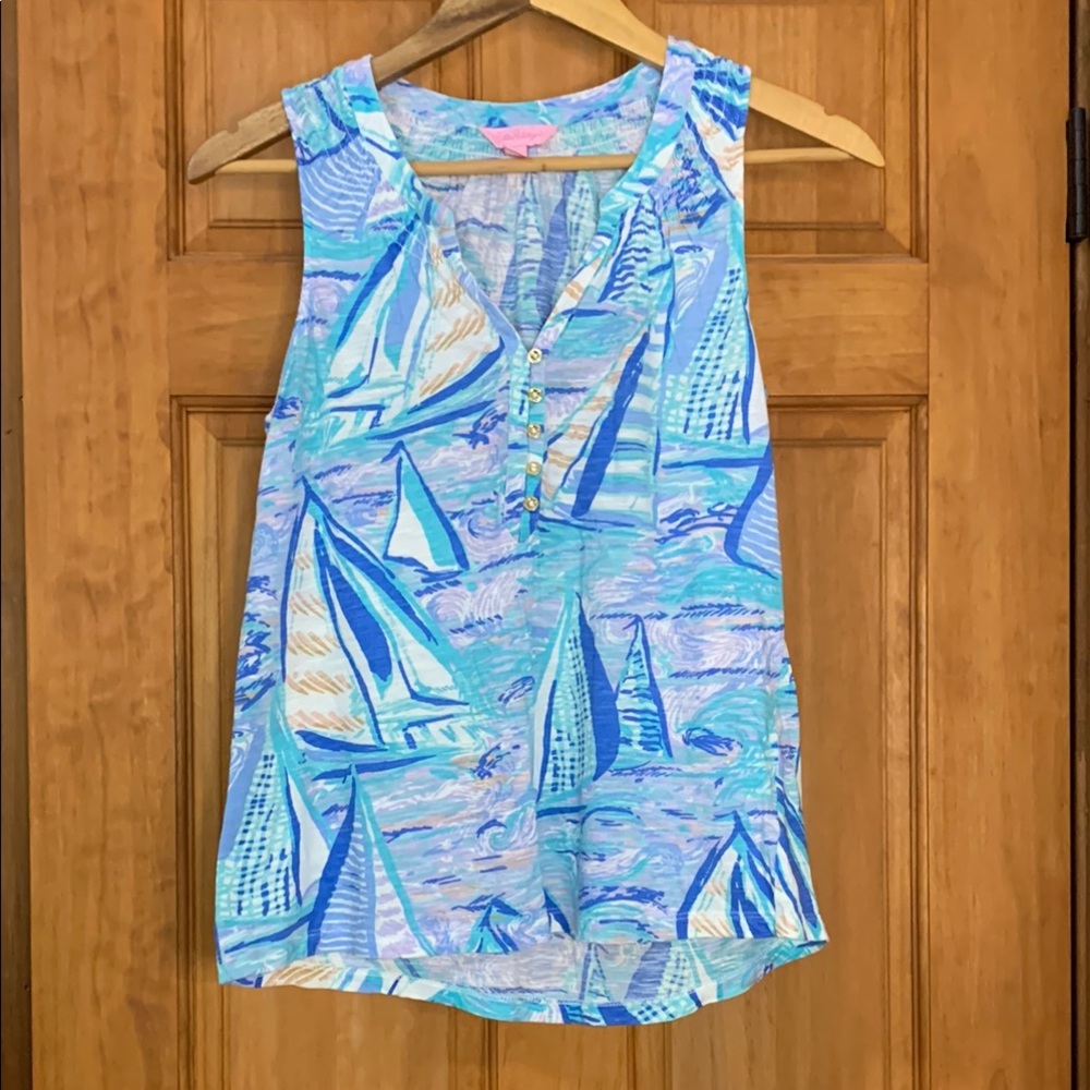 Lilly Pulitzer Aqua and Lavender Patterned Top